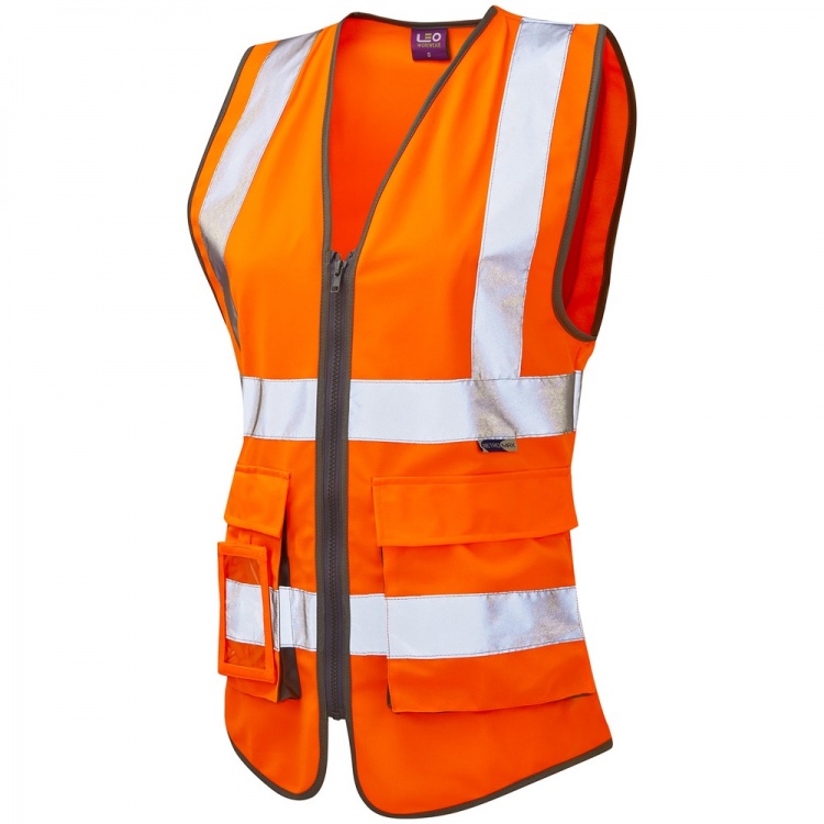 Leo Workwear WL11-OLynmouth ISO 20471 Class 1*Ladies Superior RIS-3279-TOM Hi Vis VestOrange